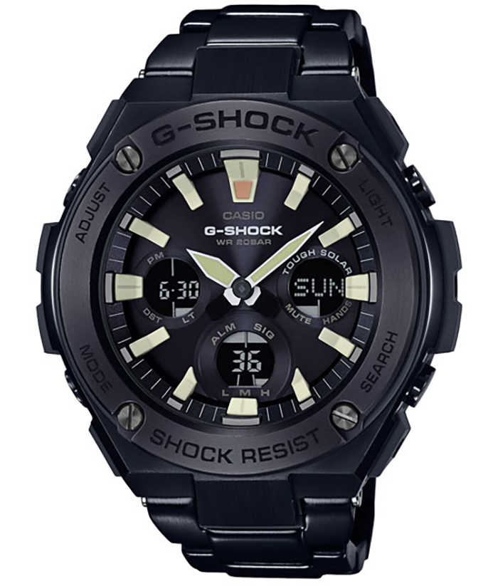 【casio 卡西欧】g-shock 太阳能闹铃钢带表-ip黑 / gst-s130bd-1a